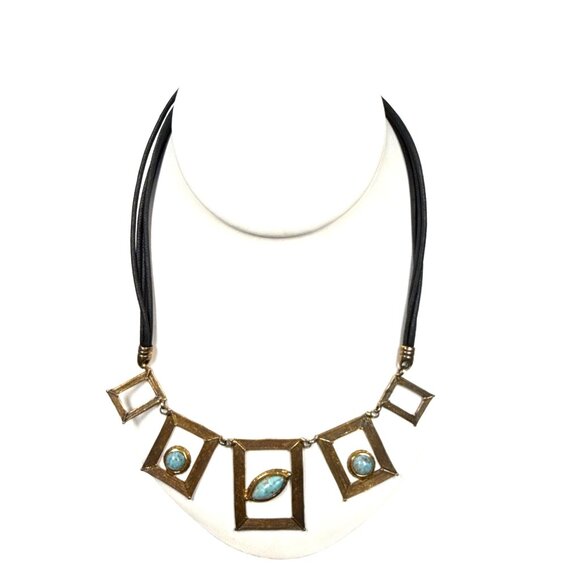 Marcello Fontana 925 Necklace Signed Modernist Bronze Turquoise Pendant - Picture 1 of 14